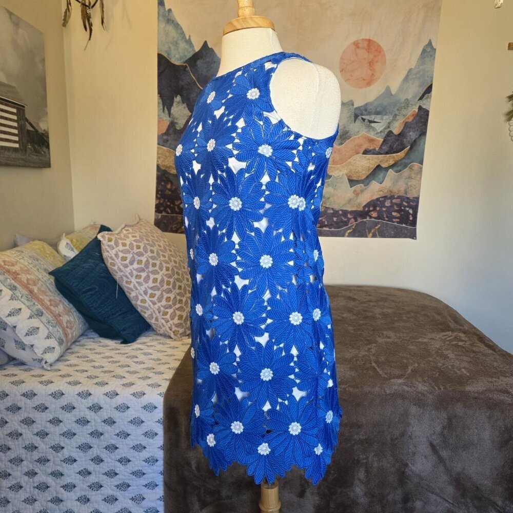Alex Marie Royal Blue Floral Lace Sheath Dress Size 2 Wedding Guest - Picture 6 of 16